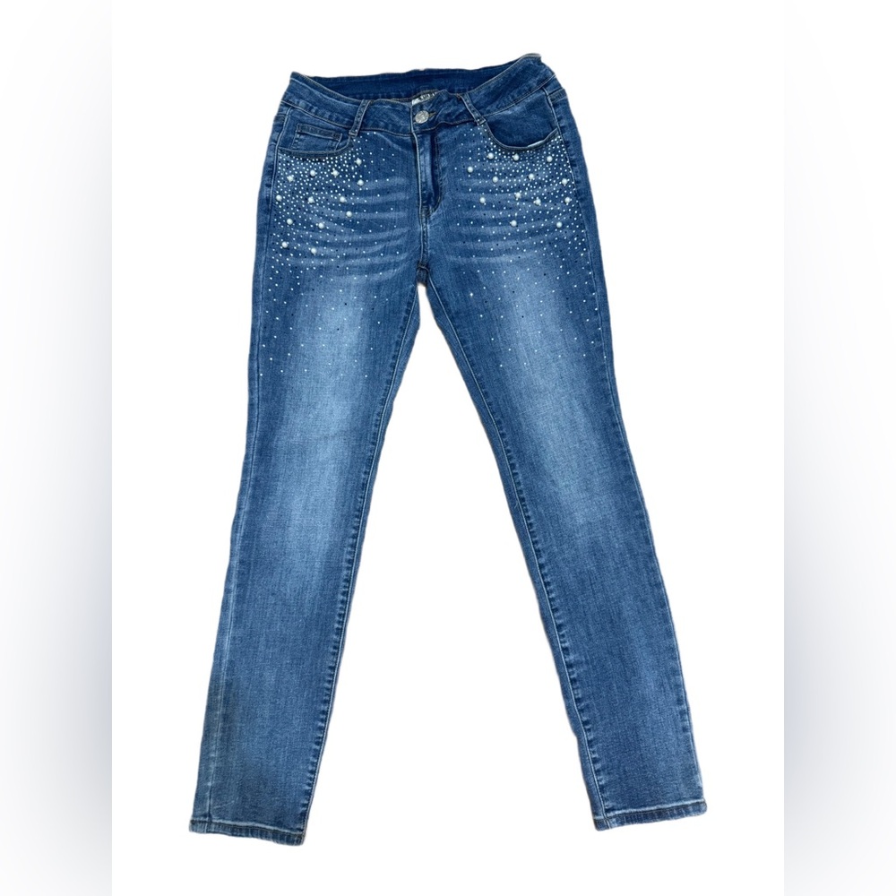 Vocal Size Large 28” Waist Women’s Rhinestone Pearls Bedazzled Jeans Denim Jean